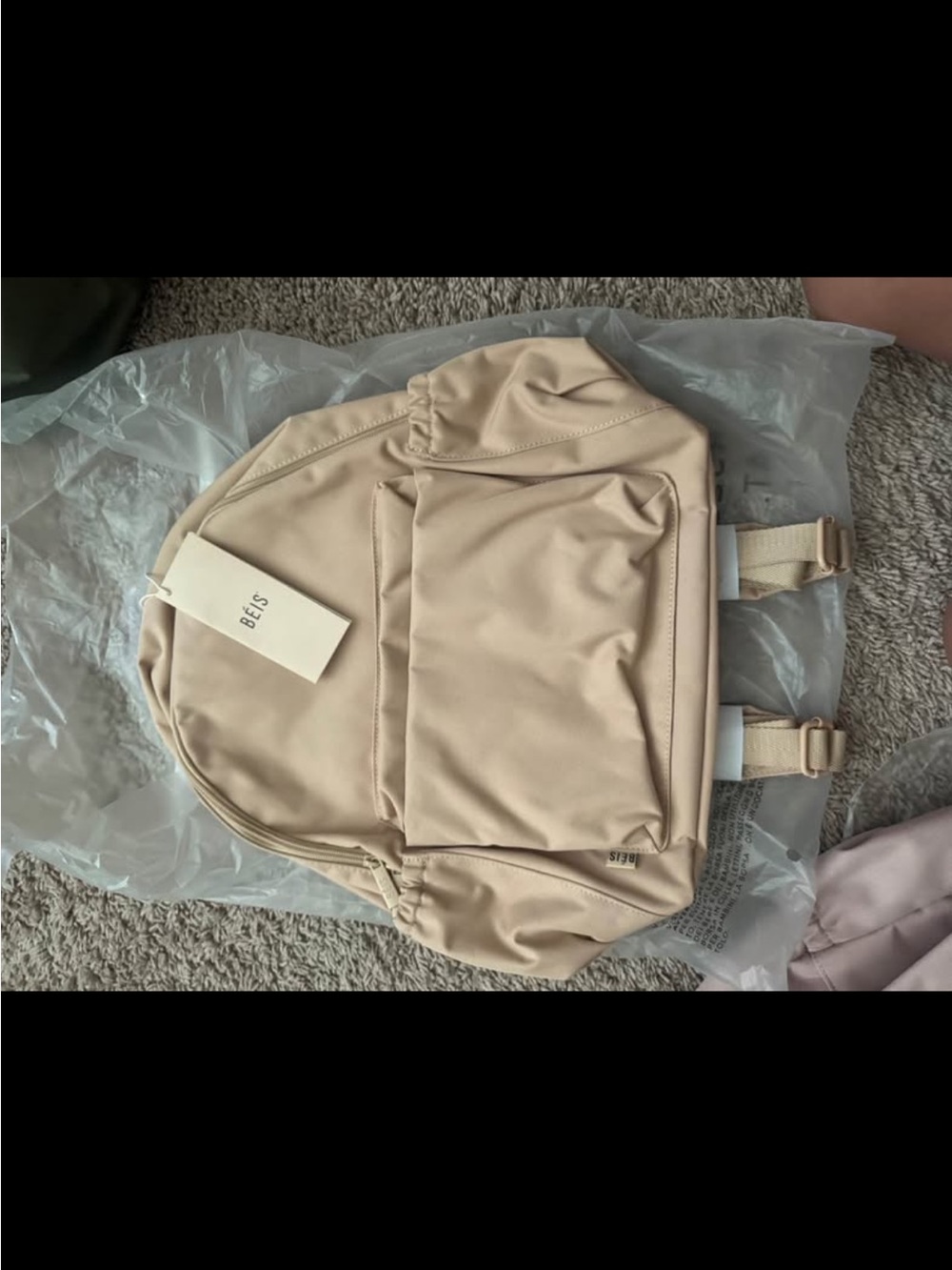 BEIS Taupe Everyday Backpack with Front Pocket